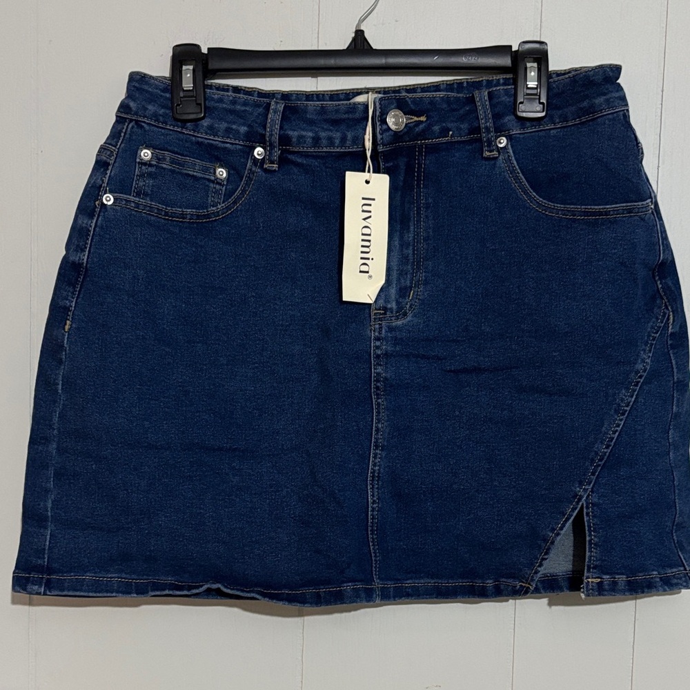 Luvamia Dark Blue Denim Mini Skirt NWT